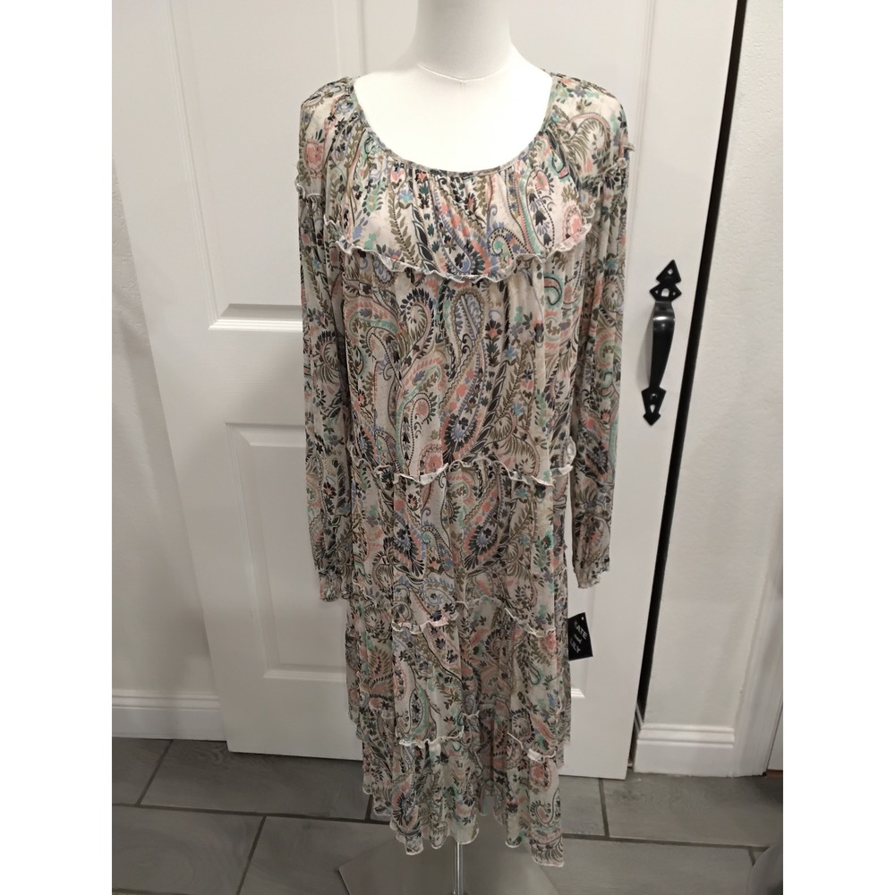 NWT KATE and LILY Paisley Print Tiered Ruffle Long Sleeve Chiffon Dress‎ -14